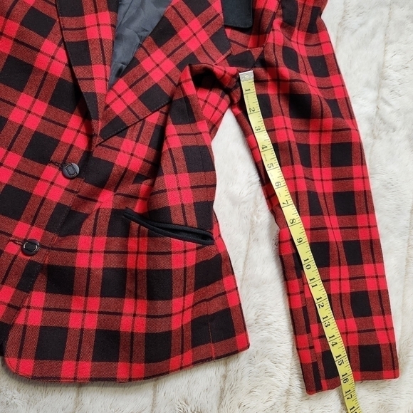 Blazer Vintage Jacket Red Plaid Single breasted pockets Size 8 G.W - Picture 13 of 16